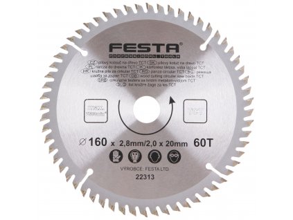 FESTA® Kotouč pilový TCT s SK plátky, 60 T, 160×20/16×2,8 mm, na dřevo