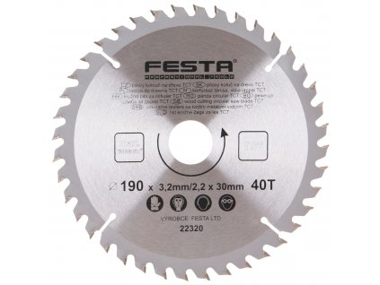 FESTA® Kotouč pilový TCT s SK plátky, 40 T, 190×30/20×3,2 mm, na dřevo
