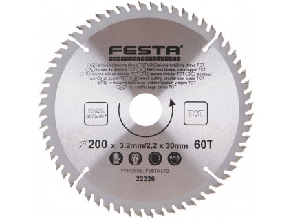 FESTA® Kotouč pilový TCT s SK plátky, 60 T, 200×30/20×3,2 mm, na dřevo