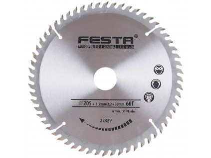 FESTA® Kotouč pilový TCT s SK plátky, 60 T, 205×30/20×3,2 mm, na dřevo