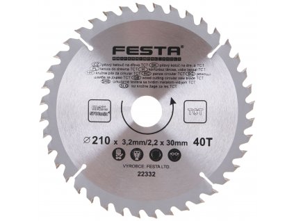 FESTA® Kotouč pilový TCT s SK plátky, 40 T, 210×30/20×3,2 mm, na dřevo