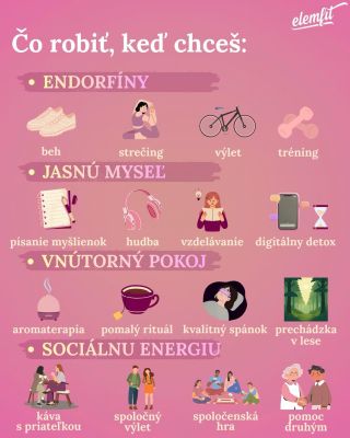 Keď vieš, čo tvoje telo a myseľ potrebujú, vieš si energiu tvoriť vedome ✨ Chceš endorfíny❓ 🏃‍♀️ Beh, svižná chôdza,...