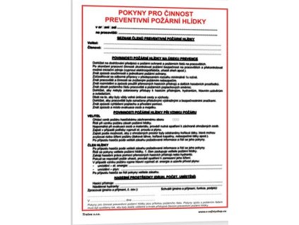 Pokyny pro činnost preventivní požární hlídky (Verze Samolepka 210 x 297 mm (A4) tl. 0.1 mm - Kód: 05600)