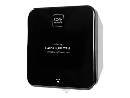 Lesklý černý dávkovač šamponu a gelu na tělo Soap-In-A-Box