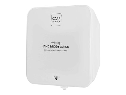 Lesklý bílý dávkovač krému na ruce a tělo Soap-In-A-Box