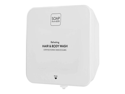 Lesklý bílý dávkovač šamponu a gelu na tělo Soap-In-A-Box