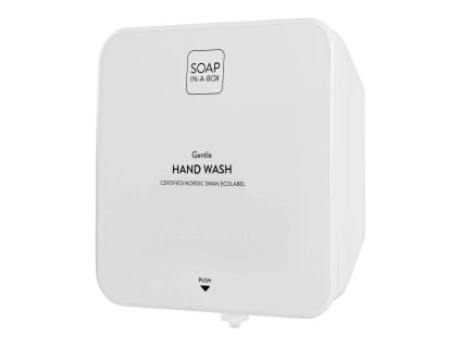 Lesklý bílý dávkovač mýdla Soap-In-A-Box