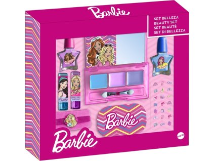 barbie set lak gumicky lesk na rty stiny zrcatko a nalepky na nehty
