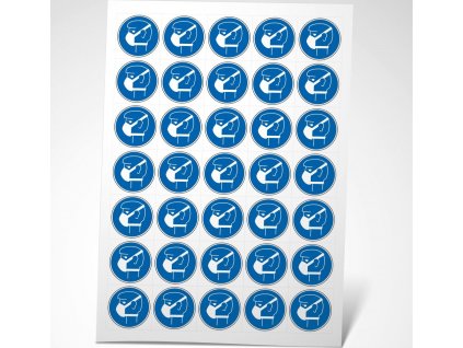 Příkaz používej ochranu dýchacích cest proti prachu (Verze Samolepka 40 x 40 mm tl. 0.1 mm - arch 35 ks - Kód: 02750)