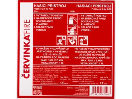 Typový štítek na hasicí přístroje P6 21A/113B/C (Varianty Typový štítek na hasicí přístroje P6 21A/113B/C, Kód: 27009)