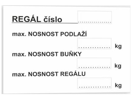 Označení regálu č. 2 (Verze Plast 150 x 105 mm tl. 0.5 mm - Kód: 00573)