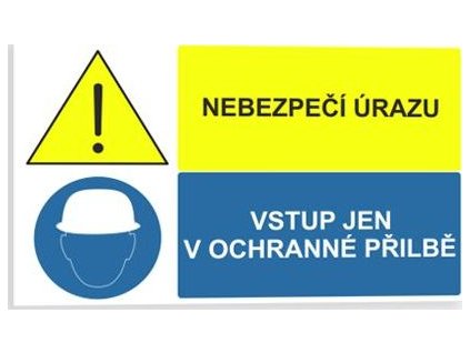 Nebezpečí úrazu Vstup jen v ochranné přilbě (Verze Samolepka 95 x 57 mm tl. 0.1 mm - Kód: 03905)