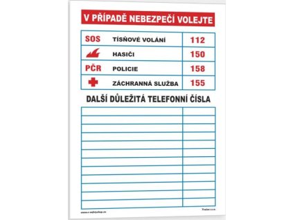 Důležitá telefonní čísla (Verze Samolepka 210 x 297 mm (A4) tl. 0.1 mm - Kód: 00403)