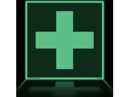 První pomoc - symbol  Označení lékárničky na zeď (Verze Plast 150 x 150 mm tl. 1.1 mm - fotoluminiscenční - Kód: 00072)