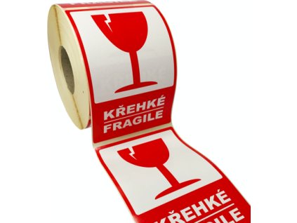 Značení obalů - Křehké / Fragile  - červený piktogram (Verze Samolepka 80 x 120 mm tl. 0,1 mm - Kód: 17644)