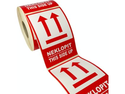 Značení obalů - Neklopit / This side up - červený piktogram (Verze Samolepka 80 x 120 mm tl. 0,1 mm - Kód: 17651)