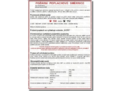 Požární poplachové směrnice (Verze Plast 210 x 297 mm (A4) tl. 0.5 mm - Kód: 00668)