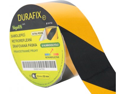 Výstražná samolepící páska reflexní - DURAFIX DY5 (Verze Délka 1 m, pravostranné šrafování - 50 mm x 1 m - Kód: 04752)
