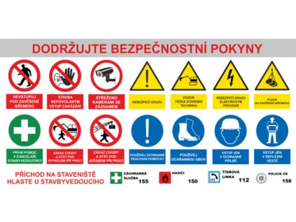 Tabule na stavbu s bezpečnostními pokyny tabule - Monitorovaný areál stavby označení stavby bezpečnostními pokyny (Verze  1930 x 1000 mm tl. 1 mm - Kód: 17735)
