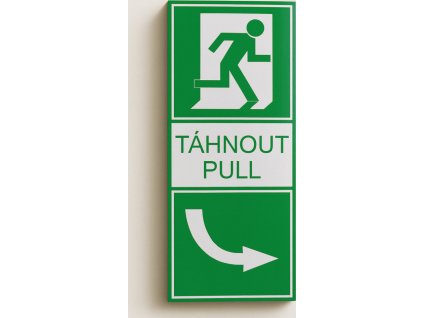 Táhnout - zleva doprava Táhnout - zprava doleva fotoluminiscenční samolepka na dveře nouzového východu (Verze Samolepka 100 x 200 mm tl. 0.4 mm - fotoluminiscenční - Kód: 02642)