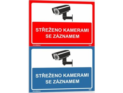 Střeženo kamerami se záznamem (Verze Samolepka 297 x 210 mm (A4) tl. 0.1 mm - červená - Kód: 02011)