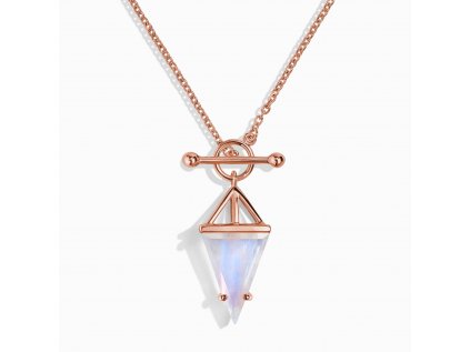 Royal Fashion náhrdelník 14k růžové zlato vermeil T Lock měsíční kámen N005-ROSEGOLD