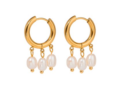 ELENYS Pearl Trio – pozlacené náušnice 18K žluté zlato