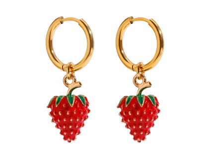 ELENYS Sweet Strawberry – pozlacené náušnice 18K žluté zlato