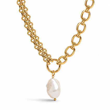 ELENYS Pearl Drop Chain  pozlacený náhrdelník 18K žluté zlato