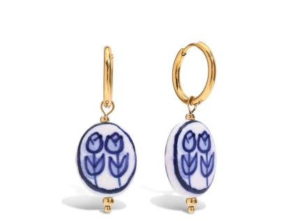 ELENYS Flora Blue  pozlacené náušnice 18K žluté zlato