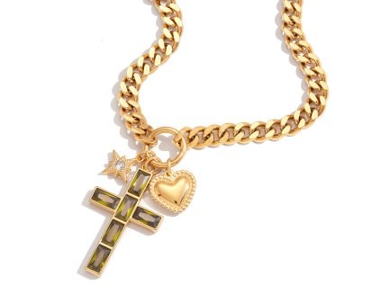 ELENYS Cross Charms  pozlacený náhrdelník 18K žluté zlato