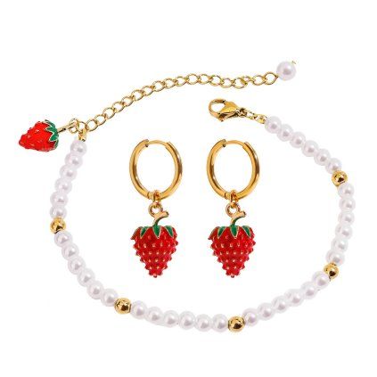 ELENYS Sweet Strawberry set  pozlacený set 18K žluté zlato