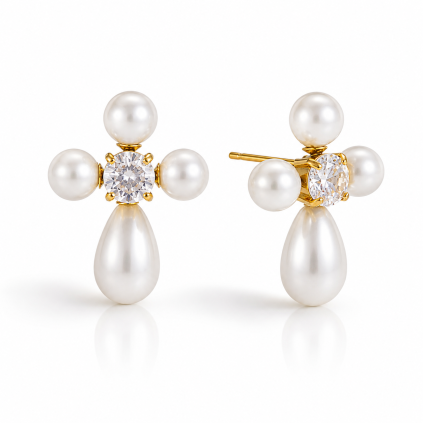 ELENYS Pearl Fleur  pozlacené náušnice 18K žluté zlato
