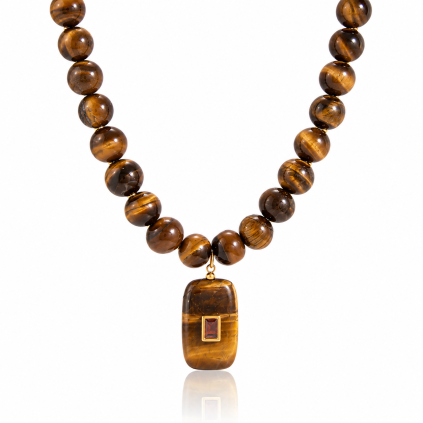 ELENYS Tiger’s Eye  pozlacený náhrdelník 18K žluté zlato