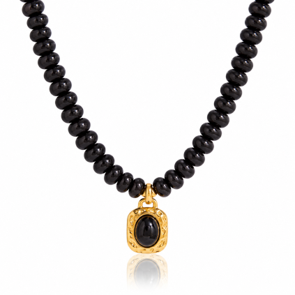 ELENYS Black Obsidian  pozlacený náhrdelník 18K žluté zlato