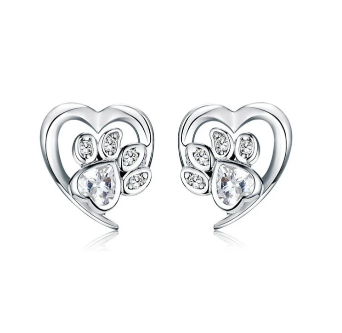 Elenys stříbrné peckové náušnice Packa tlapka čiré-WH