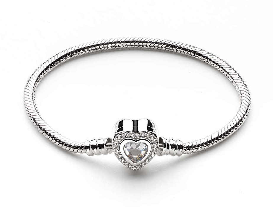Elenys stříbrný rhodiovaný náramek na přívěsky Srdce Velikost: 17 cm