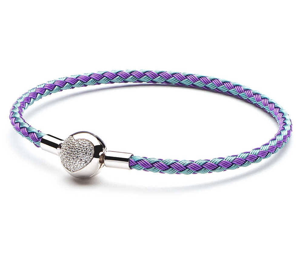 Elenys stříbrný náramek na přívěsky Propletený fialovo-modrý Velikost: 21 cm