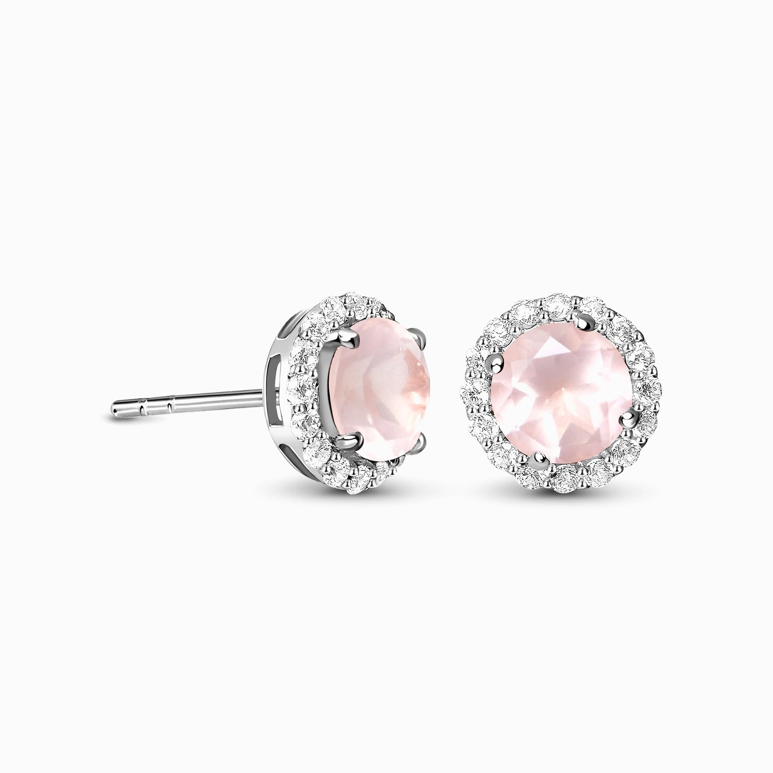 Emporial stříbrné peckové náušnice GU-DR2564E-SILVER-ROSEQUARTZ-ZIRCON