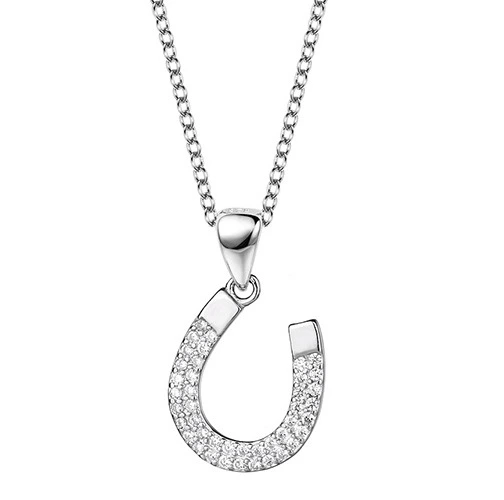 Elenys stříbrný rhodiovaný náhrdelník Třpytivá podkova pro štěstí