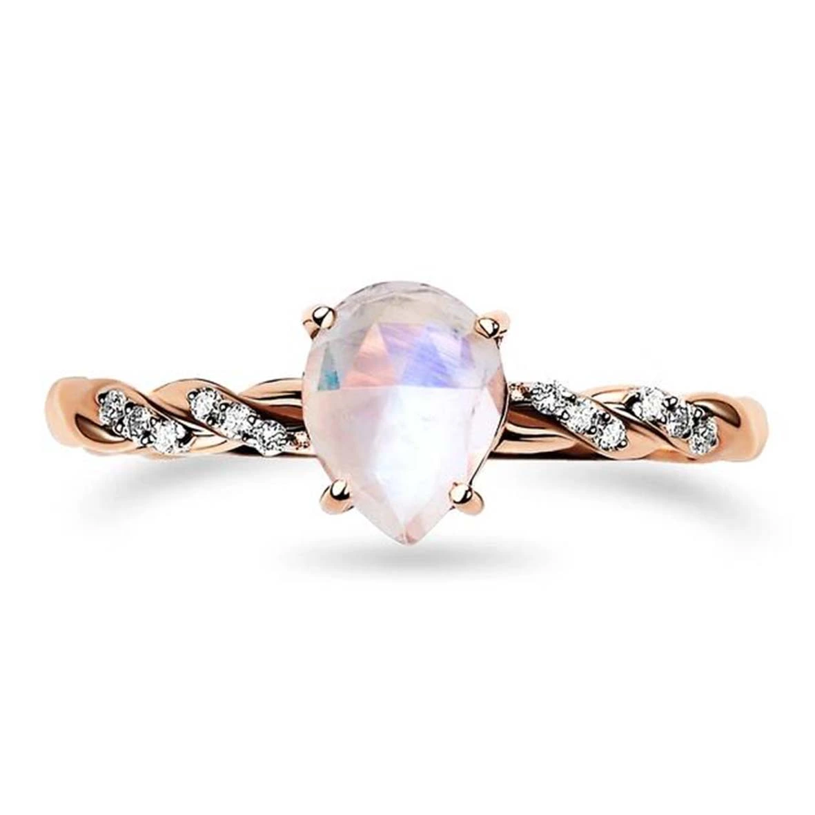 Royal Fashion prsten 14k zlato Vermeil GU-DR8707R-ROSEGOLD-MOONSTONE-ZIRCON Velikost: 6 (EU: 51-53)