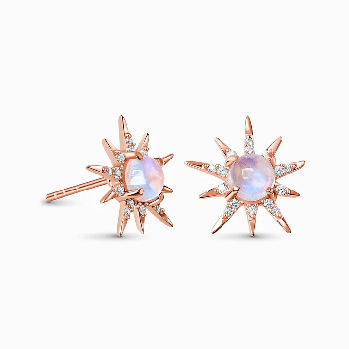 Royal Fashion peckové náušnice 14k zlato Vermeil GU-DR10003E-ROSEGOLD-MOONSTONE