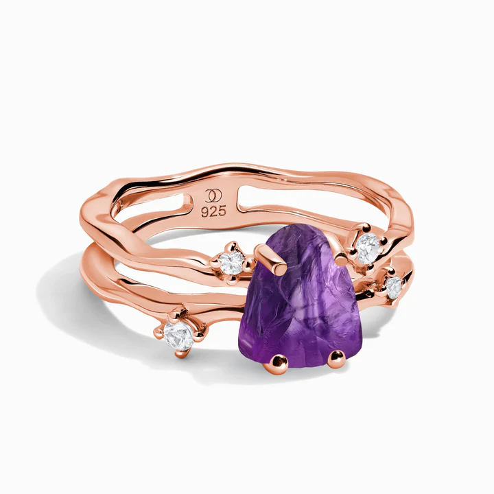 Royal Fashion prsten 18k zlato Vermeil SKA-R006-ROSEGOLD-AMETHYST Velikost: 10 (EU: 61-63)