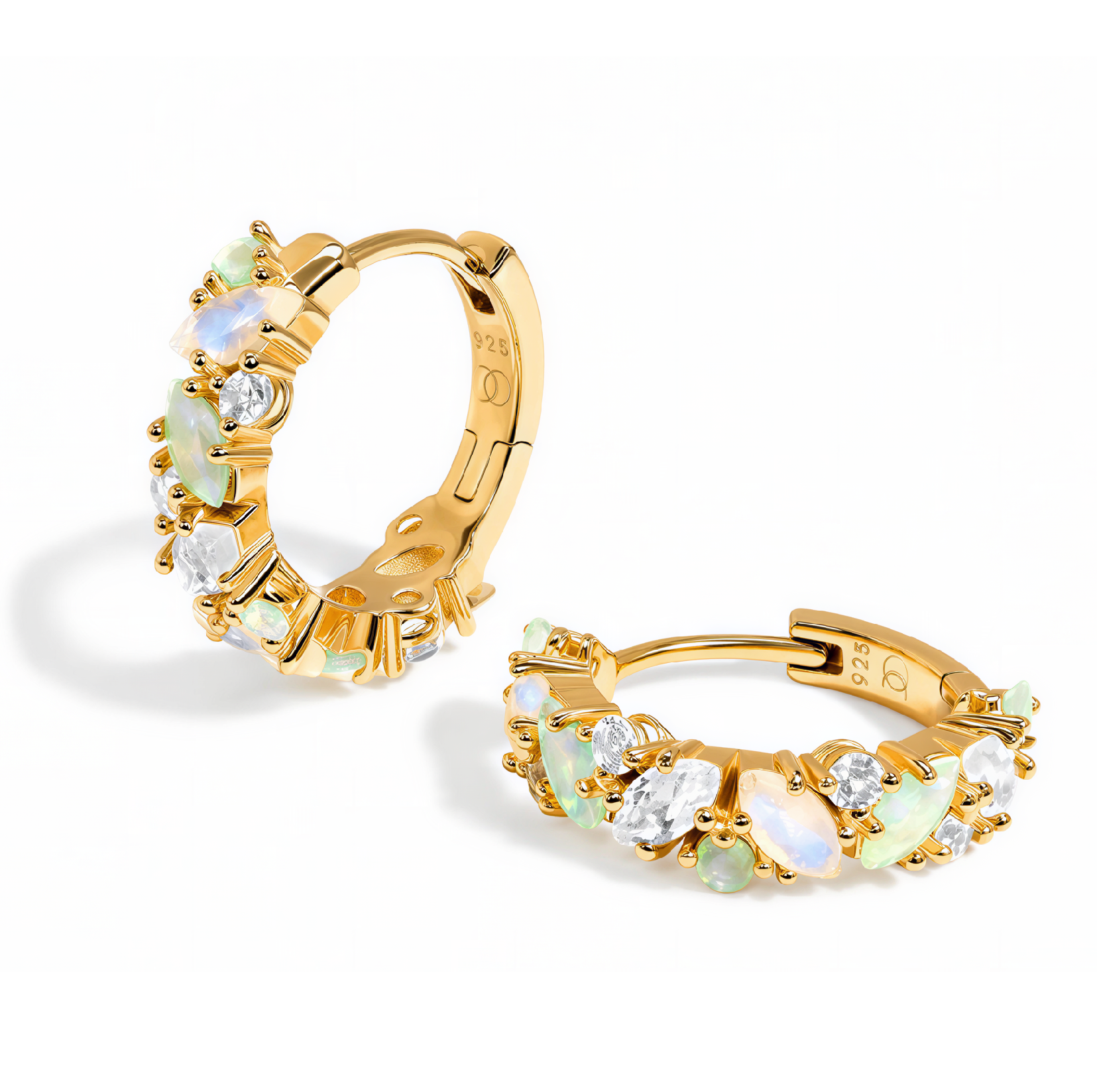 Royal Fashion náušnice 14k zlato Vermeil GU-DR22120E-YELLOWGOLD-MOONSTONE-TOPAZ-OPAL