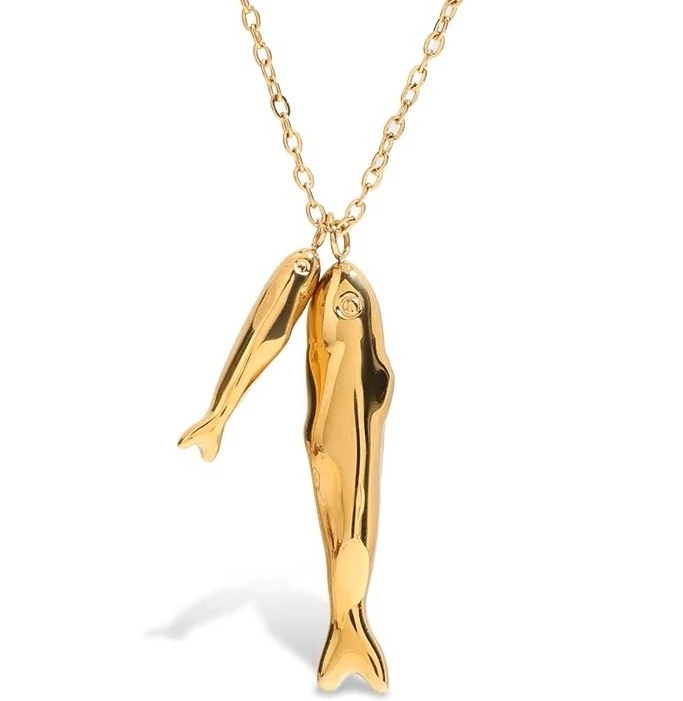 ELENYS Gold Lucky Fish – pozlacený náhrdelník 18K žluté zlato Délka náhrdelníku: 55+5 cm / max. 60 cm