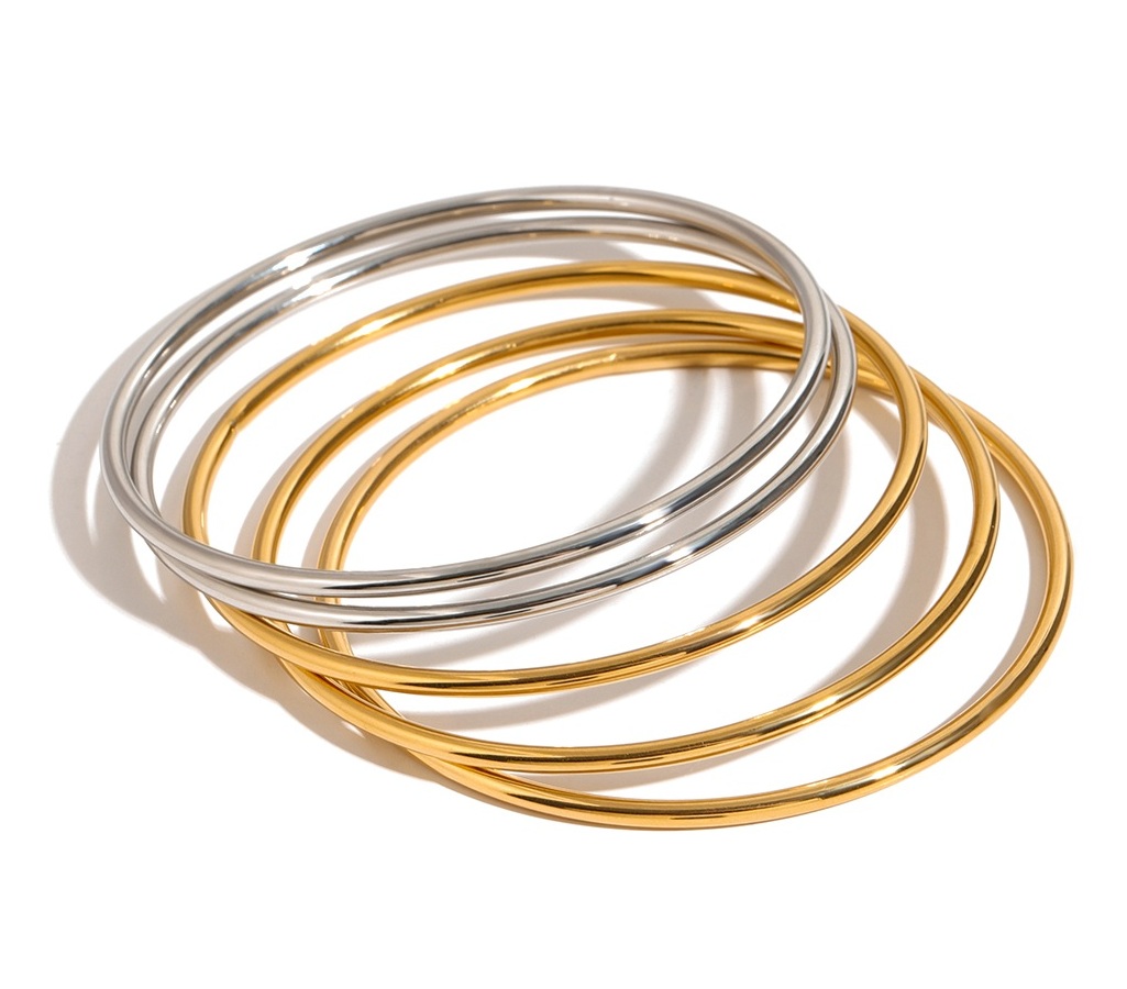 ELENYS Bangle Duo – pozlacený sada 18K žluté zlato & ocel Délka náramku: Průměr 6 cm / obvod cca 18,8 cm