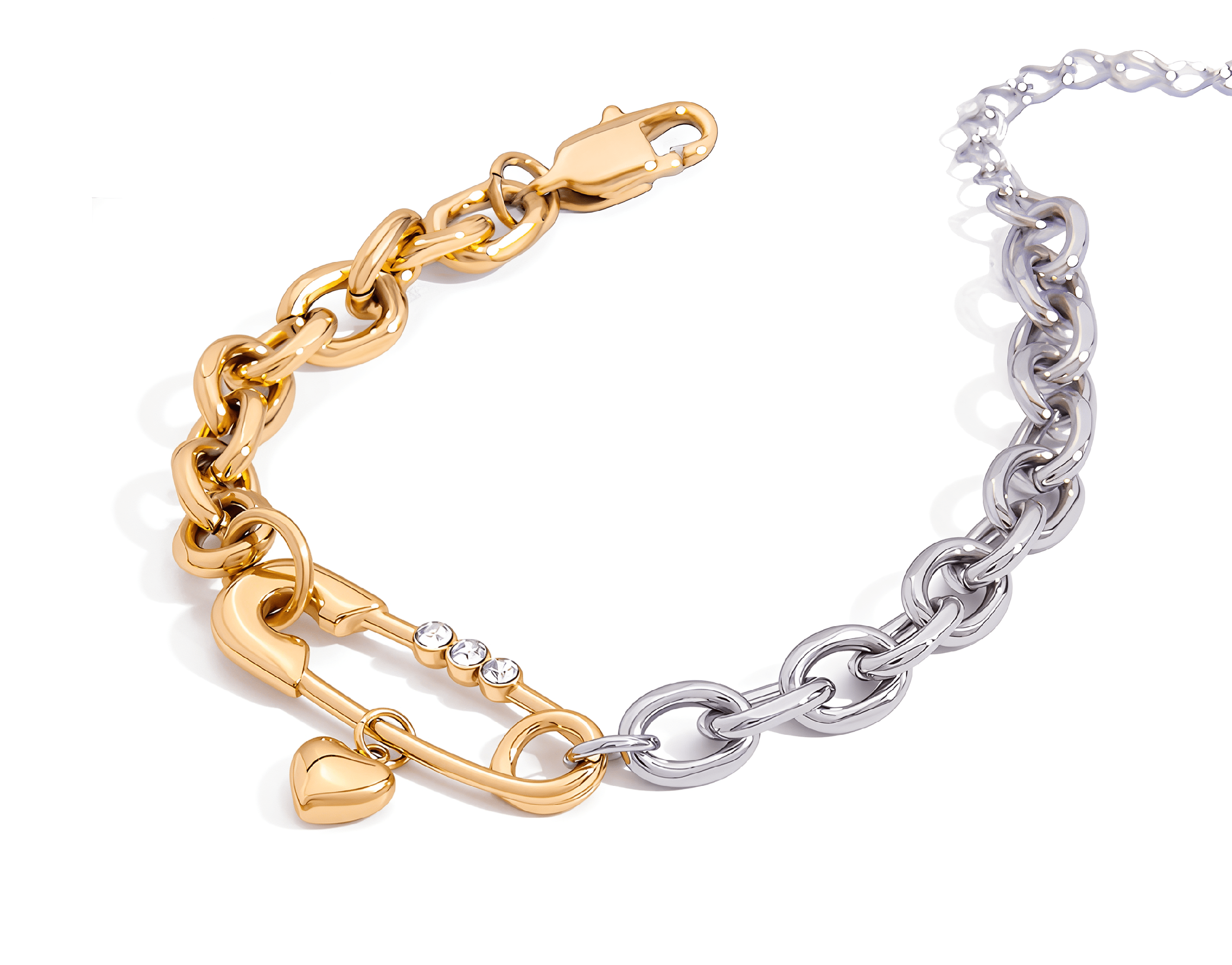 ELENYS Safety Heart – pozlacený náramek 18K žluté zlato Délka náramku: 16,5+5 cm / max. 21,5 cm