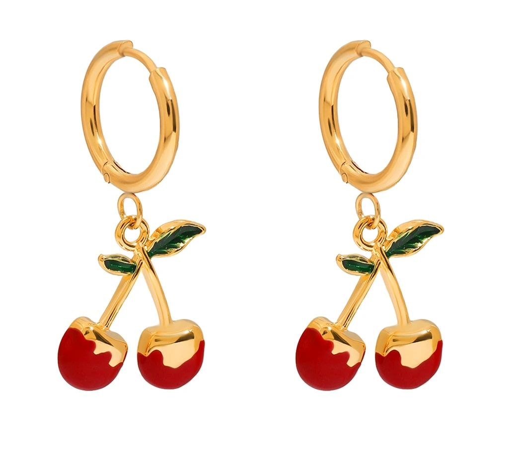 ELENYS Sweet Cherry – pozlacené náušnice 18K žluté zlato