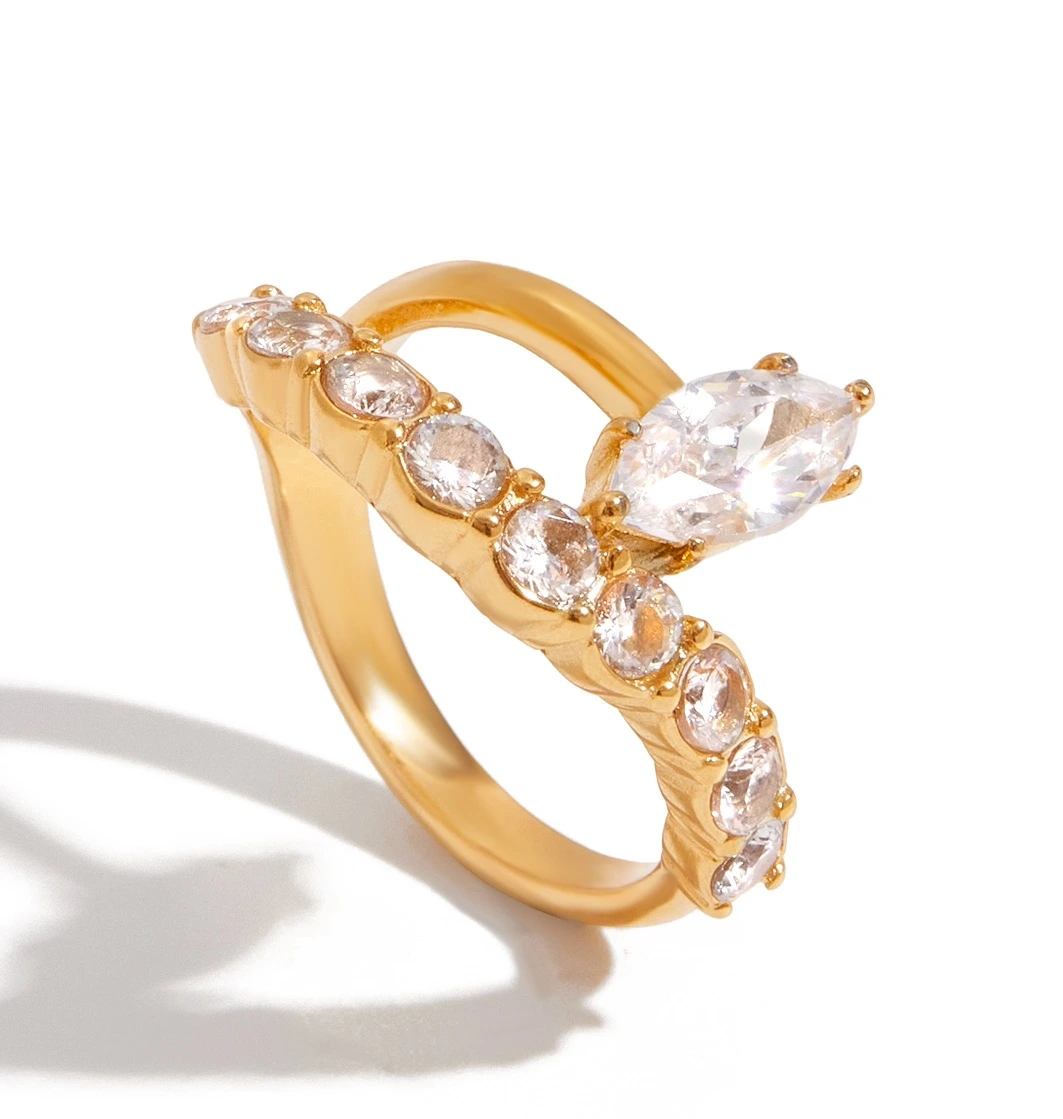 ELENYS Marquise Shine – pozlacený prsten 18K žluté zlato Velikost: 6 (EU: 51-53)