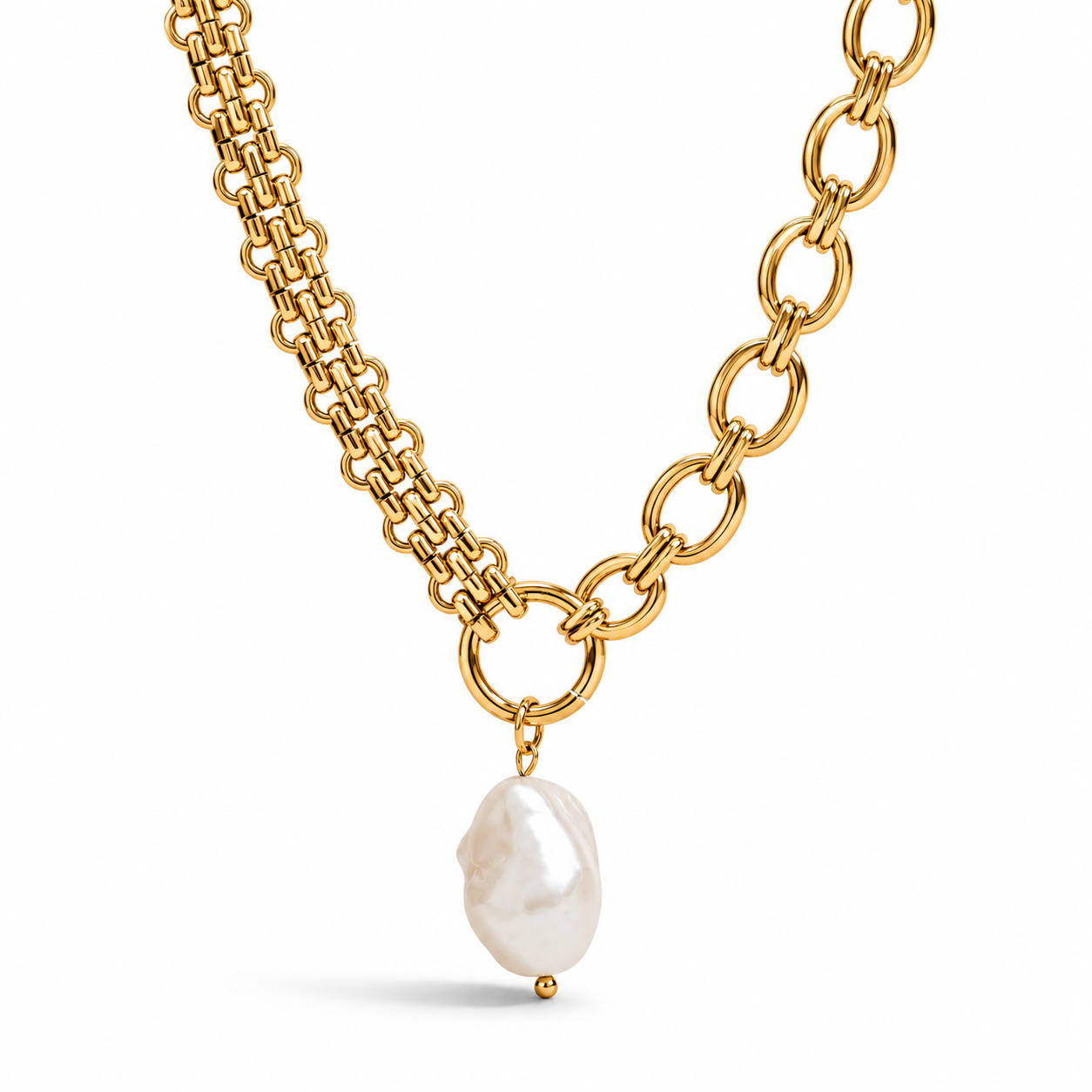 ELENYS Pearl Drop Chain – pozlacený náhrdelník 18K žluté zlato Délka: 45+5 cm / max. 50 cm